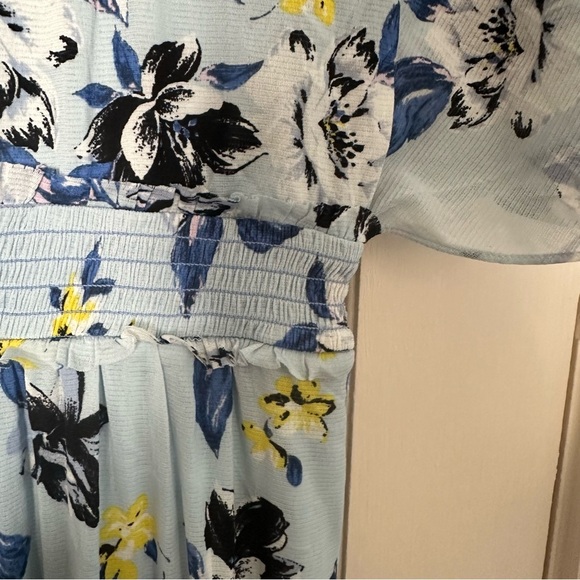 Diane Von Furstenberg Nala Dress Blue & Yellow Floral Babydoll Short Sleeve Sz M - Picture 5 of 13